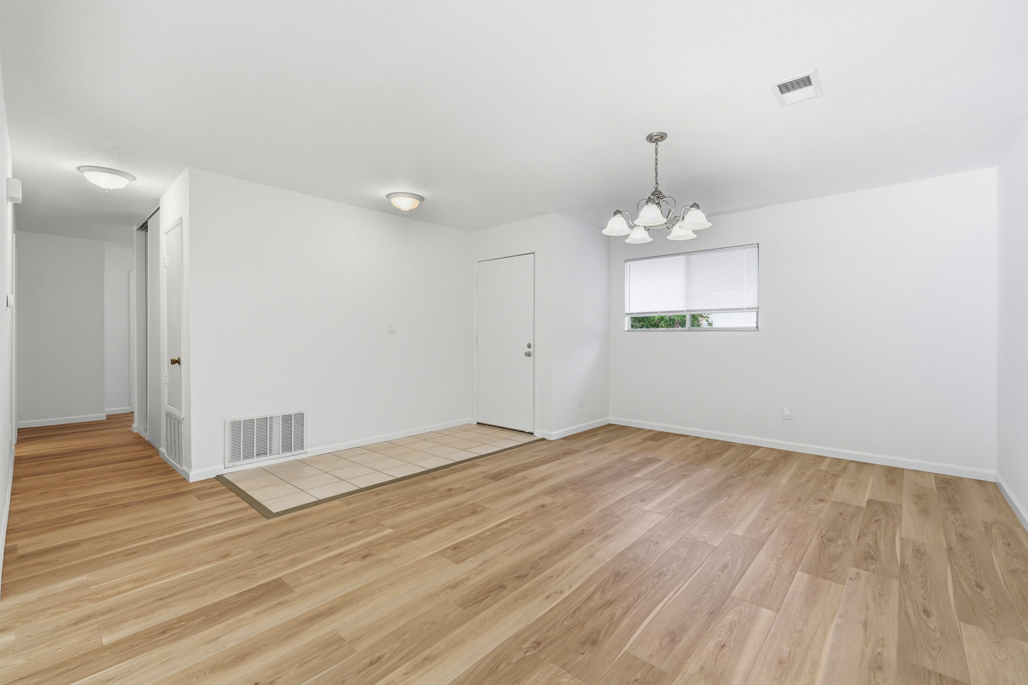 Dining area with new flooring.